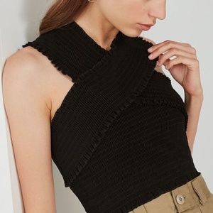 UO Smocked Cross-Neck Top in Black